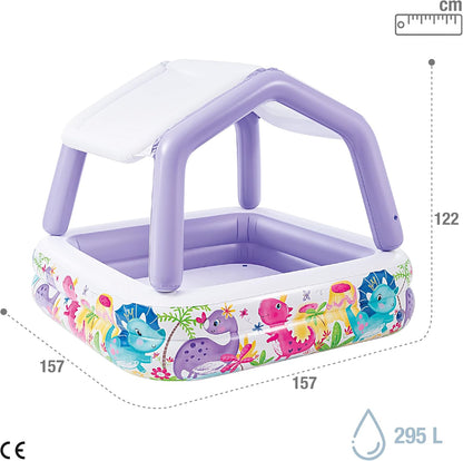 Lila Akvarium Günəşlikli Şişmə Uşaq Hovuzu – 157 × 157 × 122 sm