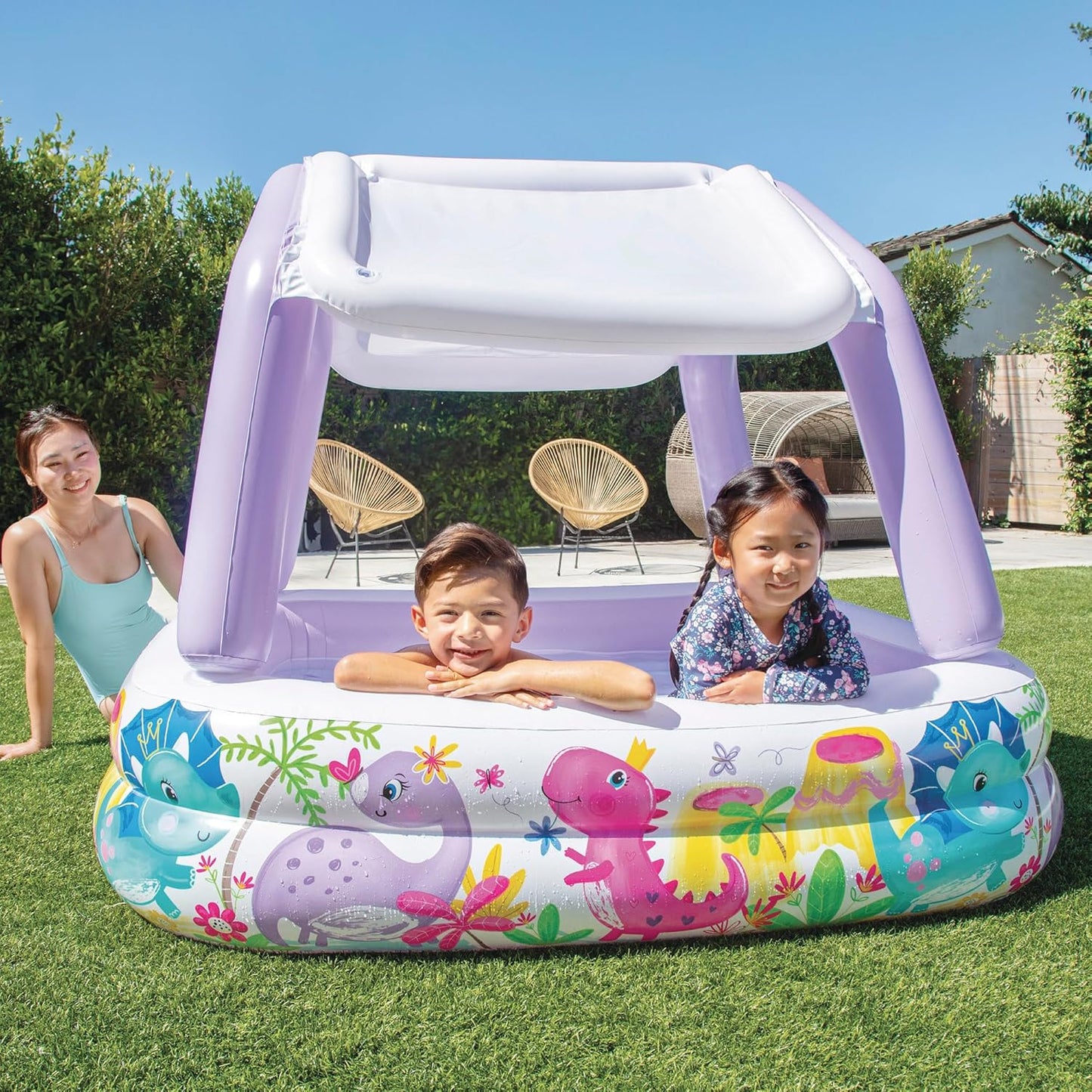 Lila Akvarium Günəşlikli Şişmə Uşaq Hovuzu – 157 × 157 × 122 sm