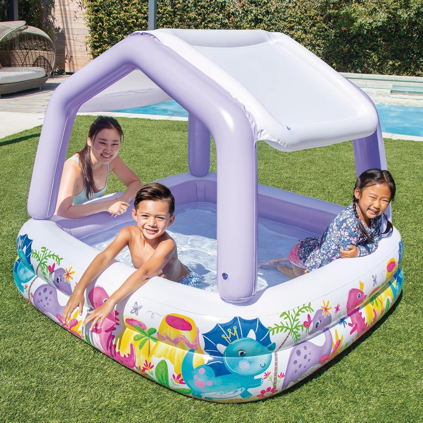 Lila Akvarium Günəşlikli Şişmə Uşaq Hovuzu – 157 × 157 × 122 sm