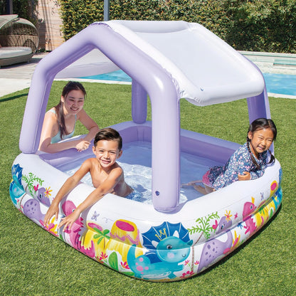 Lila Akvarium Günəşlikli Şişmə Uşaq Hovuzu – 157 × 157 × 122 sm